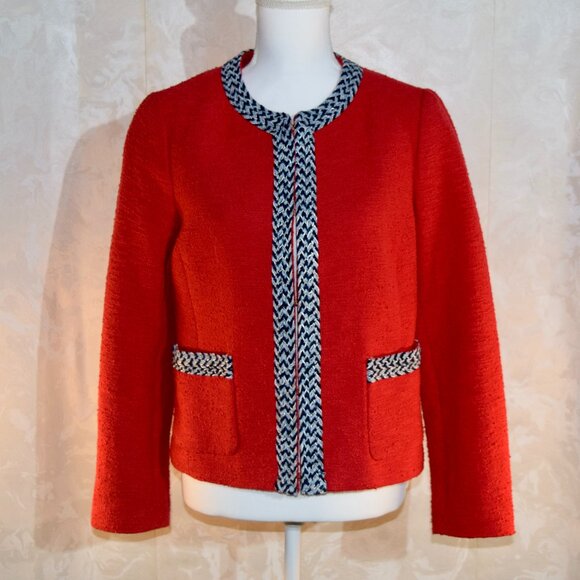 Talbots Jackets & Blazers - Talbots Size 8 Red Tweed Tipped Blazer Jacket Black White Trim